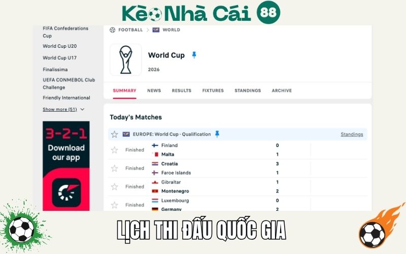 Lịch thi đấu đội tuyển quốc gia – sân chơi đỉnh cao